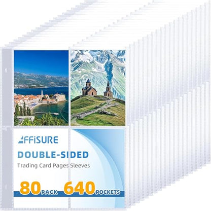 640 Pockets 4 Pocket Card Sleeves,Double-Sided 4 Pocket for 3 Ring Binder, Fit 2.5x3.5 Cards, 80 Sheets A5 Binder Sleeves,Top Loading Page Protector, Ultra Clear for Photos, Postcards, Trading Cards - size: 80
