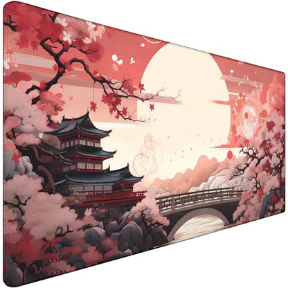Japanese Large Gaming Mouse Pad with Stitched Edges, 31.5" x 15.7" Large Extended Computer Pad, Mouse Pad Protector with Non-Slip Waterproof Rubber Base for Laptop Office Accessories, Sunset - color: Sunset