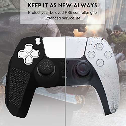 SIKEMAY Anti-Slip PS5 Controller Skin, Soft Thicken Non-Slip Studded Silicone Gel Grip Protective Cover Case for PlayStation 5 Controller Grip, 2 Pack with 8 x Thumb Grip Caps - color: Black