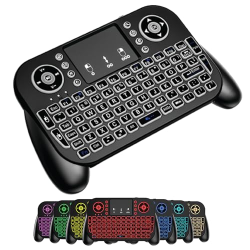 Mini Wireless Keyboard with Touchpad, Bluetooth + 2.4GHz RF Remote Control, 7-Color Backlit Rechargeable Keyboard for Smart TV, Android TV Box, Fire Stick, PC, Laptop, HTPC, Raspberry Pi & Tablet