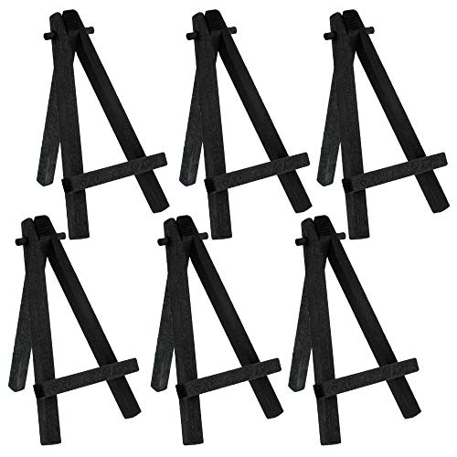 U.S. Art Supply 5" Mini Easel (6 Pack) - Black Wooden A-Frame Tabletop Display Stand, Mini Easel Stand - Small Easels for Display, Small Canvases, Crafts, Business Cards, Signs, Photos, Gifts