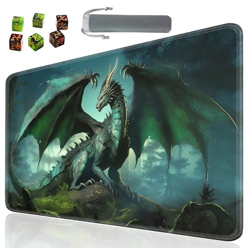 Board Game for TCG Playmat Table Mats Games Size 60X35 cm Mousepad Compatible for MTG RPG CCG Trading Card Game Play mats with 6 Dice (Playmat 111) Green Dragon 5 - color: Sotw-playmats-1-111
