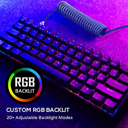 RK ROYAL KLUDGE RK61 60% Mechanical Keyboard with Coiled Cable, 2.4Ghz/Bluetooth/Wired, Wireless Bluetooth Mini Keyboard 61 Keys, RGB Hot Swappable Blue Switch Gaming Keyboard with Software - Black - color: Black, size: Hot-swappable Blue Switch