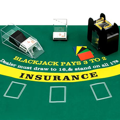 Aoriher Blackjack Game Combo Set, Include Blackjack Layout Felt,Shoe 6 Deck Automatic Card Shuffler Discard Holder Trays and 10 Cut Cards for Casino, Party Night(Green) - color: Green