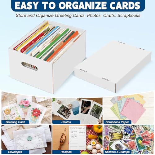 4Pack Greeting Card Storage Box, Greeting Card Organizer Box with 20 Dividers Holds 600 Cards+, Large Capacity Greeting Card Holder with 4 Sticker Labels White Card Box for Postcards, Photos, Envelope - style: 4Pack
