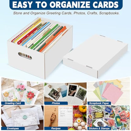4Pack Greeting Card Storage Box, Greeting Card Organizer Box with 20 Dividers Holds 600 Cards+, Large Capacity Greeting Card Holder with 4 Sticker Labels White Card Box for Postcards, Photos, Envelope - style: 4Pack