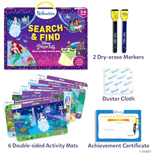 Skillmatics Search and Find Disney Princess Educational Game - Reusable Preschool Learning Activity, Perfect for Toddlers & Kids, Screen-Free Fun, Art & Crafts, Gifts for Boys & Girls Ages 3, 4, 5, 6 - style: 1. ⁠Search & Find Disney Princess