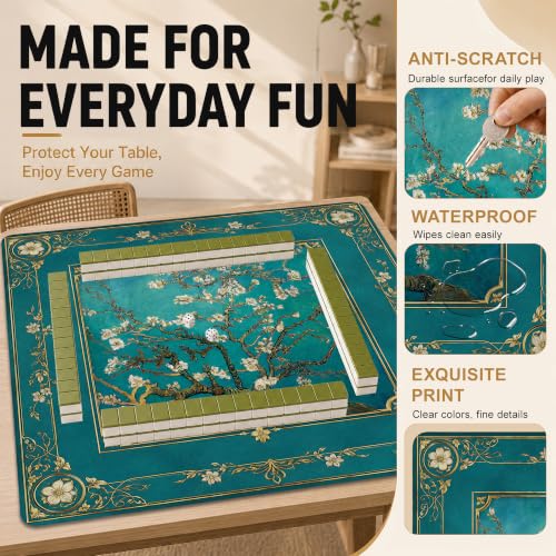 Almond Blossom Mahjong Mat for Table 31.5 x 31.5 Non Slip Noise Mah Jongg Mats for Dominoes Poker Card Board and Tile Games Gifts - color: Almond Blossom