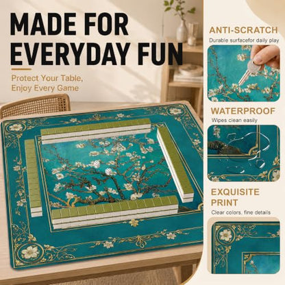Almond Blossom Mahjong Mat for Table 31.5 x 31.5 Non Slip Noise Mah Jongg Mats for Dominoes Poker Card Board and Tile Games Gifts - color: Almond Blossom