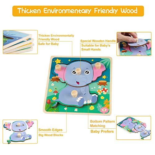 Chunky Wooden Puzzles for Toddlers 1-3: 4 PCS Animals Peg Puzzles Toys | 10 Reinforced Design Tested to 1,000+ Assembly Cycles - Big Pieces for Little Hands - Gift for 1-3 Year Olds Girl Boy - style: Style B
