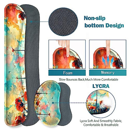ARTSO Gaming Mouse Pad Wrist Support Set, XXL Large Desk Mat Mousepad + Keyboard Wrist Support+ Mouse Wrist Rest+Coaster 4in1 Ergonomic, Stitched Edge for Home Office -Oil Painting Flowers Plants - color: Oil Painting Flowers Plants