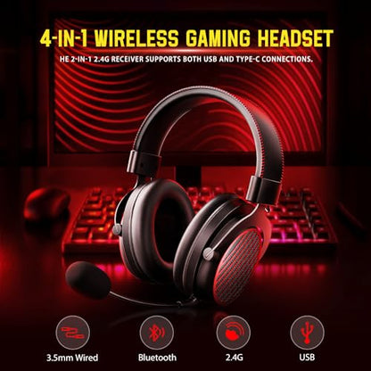Redragon H540 Wireless Gaming Headset for PC, PS4/5, Xbox, Switch, 4-Mode(2.4G/BT/USB/3.5mm) - 7.1 Surround Sound - 53MM Drivers Gaming Headphones with Noise Canceling Mic - Memory Foam - Black