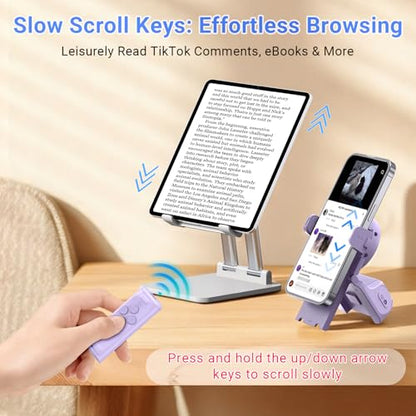 MILOUZ Remote Control Scrolling for Tiktok with Phone Stand,Page Turner for Kindle App E-Book,Bluetooth Camera Shutter Remote for iPhone, Android,iOS,iPad,Tablet (Purple) - color: Purple
