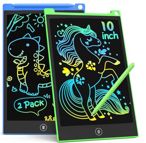 TECJOE 10 Inch 2 Pack LCD Writing Tablet, Colorful Doodle Board Drawing Tablet for Kids, Kids Travel Learning Toys Christmas Birthday Gifts for 3 4 5 6 7 8 Year Old Boys and Girls Toddlers - color: Blue Green