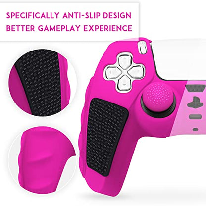 SIKEMAY Anti-Slip PS5 Controller Skin, Soft Thicken Non-Slip Studded Silicone Gel Grip Protective Cover Case for PlayStation 5 Controller Grip, 2 Pack with 8 x Thumb Grip Caps - color: Nova Pink-Black