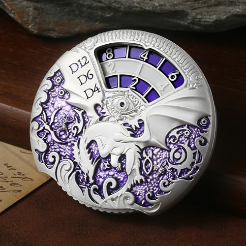 DNDND Dungeons and Dragons Roulette Spinner Dice 7-in-1 Spinner Metal D&D Dice Set with Gorgeous Gift Box for Dungeons and Dragon and Tabletop Game (Silver with Purple) - color: Dragon Silver Purple