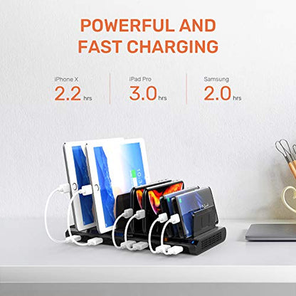Alxum 10 Port USB Charging Station, 60W Mobile Charging Station with Multi-Port USB Fast Charger Stand for Mobile Phone, Tablet and More,Black - size: 60W (10 Ports)