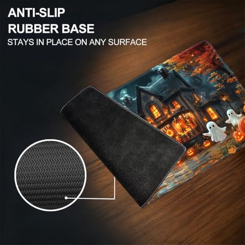 for MTG Playmat, Custom Trading Card Game Mat 27.6 x 15.7 in | Ghostly Pumpkin House Premium Non-Slip Rubber Base, Water-Resistant & Stitched Edges, Personalized High-Definition Art - color: Ghostly Pumpkin House, size: 28" x 16" Regular