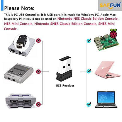 SAFFUN 2 Pack 2.4 GHz Wireless USB Controller Compatible with SNES Games, Retro SNES PC Controller for Windows PC iOS MAC Linux Raspberry Pi Retropie OpenEmu Emulator (Plug & Play) (Rechargeable) - color: Purple/Grey