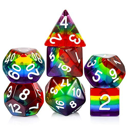 Rainbow DND Dice Set, DNDND Transparent Rainbow Polyhedral Die with Free Organza Bag for D&D Dungeons and Dragons RPGs Role Playing Table Games - color: Rainbow Translucent