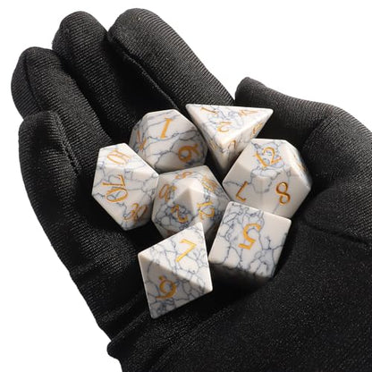 Synthetic Turquoise Marble Dice Set, 7-Piece Polyhedral Dice for Dungeons & Dragons (D&D), Pathfinder, MTG, Tabletop RPG Gaming, Natural Texture Dice with Gold Numbering (White) - color: White