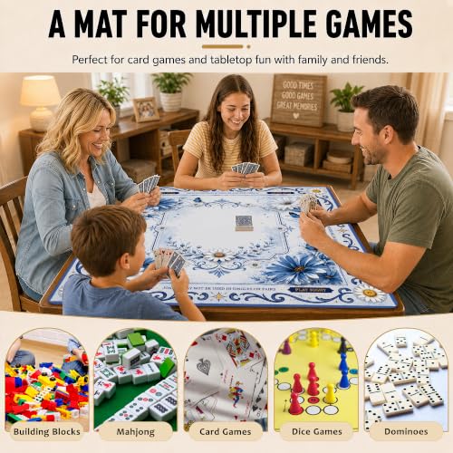 Blue White Daisy Butterfly Mahjong Mat for Table 31.5''x31.5'', Non-Slip Noise Reduction Mah Jongg Mats with Carrying Bag for American Mahjong, Poker, Board Games, Card Games & Dominoes - color: Blue White Daisy Butterfly