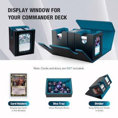 TiMOVO MTG Deck Box, Magnetic Trading Card Storage Case, Black Cyan | Holds 400+ Sleeveless Cards, 4 Dividers & Dice Tray, 2 Detachable Commander Card Deck Boxes, For Magic Game Cards - color: Black Cyan
