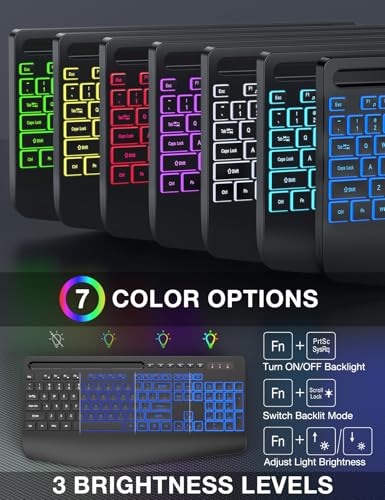 Wireless Keyboard and Mouse Combo - 9 Backlit Effects, 2.4GHz | Ergo Wrist Rest, Phone Holder, Full Size, Rechargeable, Sleep Mode, KM22 MAX Quiet Set for Computer, PC, Laptop, Mac, Windows - color: Classic Black