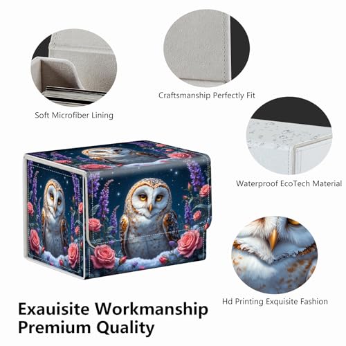 Strong Magnet for TCG MTG Commander Deck Box Playing Card Case MTG Deck Box Creative Pattern Trading Card Storage Box for Collectible Games, Cute Owl Purple Violet - color: Cute Owl Purple Violet