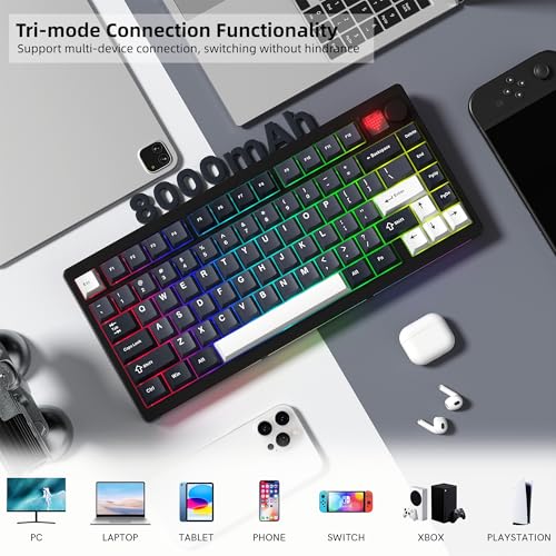 Womier 75% Wireless Mechanical Gaming Keyboard with Knob & Display | Bluetooth 5.0/2.4GHz/USB C Thocky Creamy Keyboard for PC Computer, 8000mAh Battery Hot Swap keyboard for Win/Mac (MT75-Grey) - color: Grey
