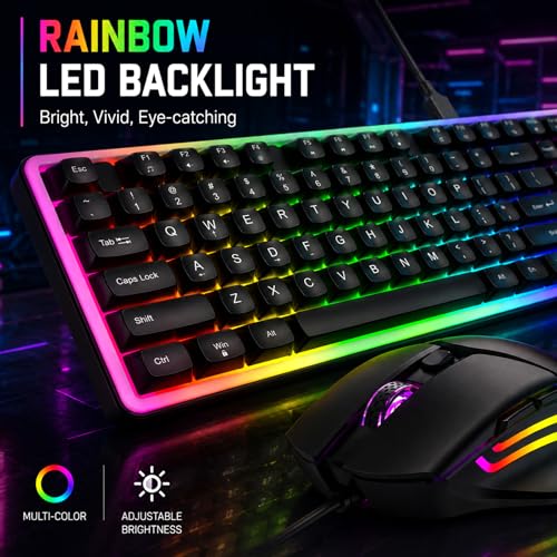 memzuoix Wired RGB Keyboard and Mouse Combo, Full-Size Keyboard with Number Pad and 6400 DPI LED Mouse, 2.4G Plug and Play Keyboard Mouse Set for PC, Laptop, Mac, Office & Gaming, Black