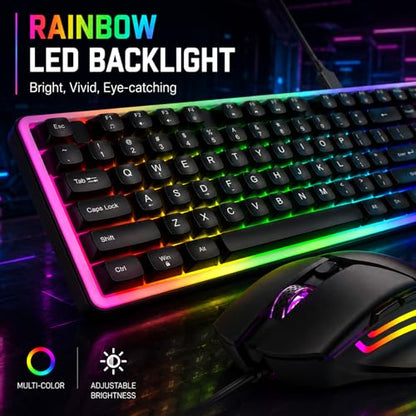 memzuoix Wired RGB Keyboard and Mouse Combo, Full-Size Keyboard with Number Pad and 6400 DPI LED Mouse, 2.4G Plug and Play Keyboard Mouse Set for PC, Laptop, Mac, Office & Gaming, Black