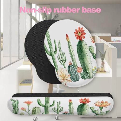 Cactus Succulent Greenery Flower Keyboard Wrist Rest Pad and Mouse Pad Wrist Support Set,3-in-1 Ergonomic Mouse Pad with Non-Slip Rubber Base for Home Office Game Computers Desk, - color: Cactus Succulent Greenery Flower