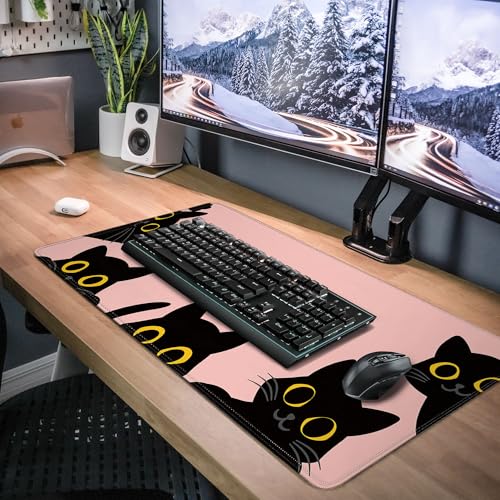 Pink Cute Cat Mouse Pad for Desk,Kawaii Mouse Pad 31.5 X 11.8 in Mouse Mat Desk Pad,Extended Keyboard Pad Large Desk Mat Pink Mousepad with Non-Slip Base and Stitched Edge for Gaming Home Office - color: Pink Cute Cat
