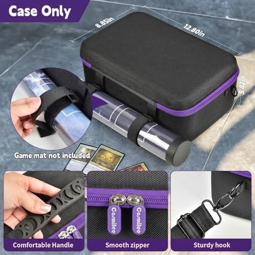 casmilee Deck Box Carrying Case for MTG/TCG Cards with Playmat Straps | 6 Adjustable Dividers, Mesh Pocket, Shoulder Strap, Holds Deck Boxes, Dice and Playmat, Case Only - color: Purple