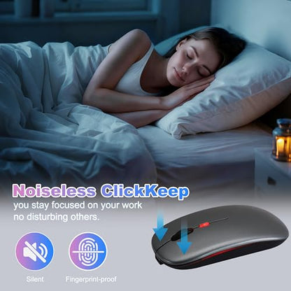 Wireless Bluetooth Mouse, Rechargeable Computer Mouse, Grey | Dual Mode - BT5.2 & 2.4G,Long Lasting,Silent RGB LED Mice,Slim Portable Mouse for Laptop,PC,Tablet,MacBook,iPad,Apple Devices - color: Grey