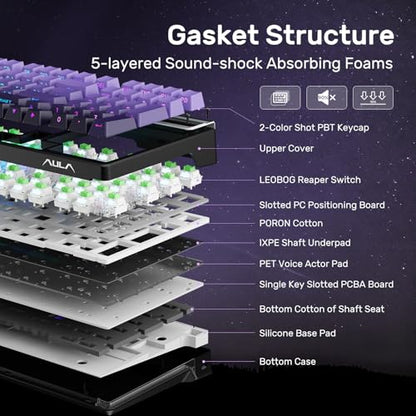AULA Wireless Mechanical Purple Keyboard, Full Size Gaming Keyboards | Tri-Mode Bluetooth/2.4G/USB-C,8000mAh,RGB Backlit,Programmable 98 PBT Keycaps, Hot Swappable Pre-lubed Reaper Switches - color: Gradient Purple