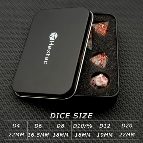 Haxtec Forest Landscape DND Dice Set Sharp Edge Resin Polyhedral Dice, Nature D&D Dice with Metal Case, Handmade Gold Flake Inside Dice Set for Dungeons and Dragons TTRPG, Green White Copper DND Gift - color: Green White
