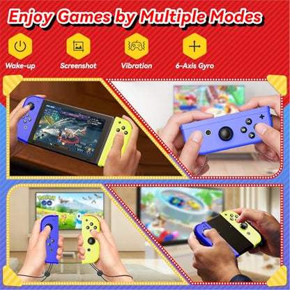 AFMVV Replacement for Switch Controller, Left Right Wireless Controller Compatible with Nintendo Switch/OLED/Lite,with 6-Axis Gyro, Vibration, Motion Control, Wake-up, Screenshot, Blue and Yellow