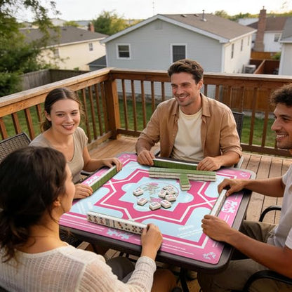 Mahjong Mat 31.5 * 31.5 Inch Non-Slip Noise Reduction, American Mahjong Mat for Table with Bag, Waterproof Surface Mah Jongg Mats for Poker, Card, Dominoes, Board & Tile Games - color: Pink