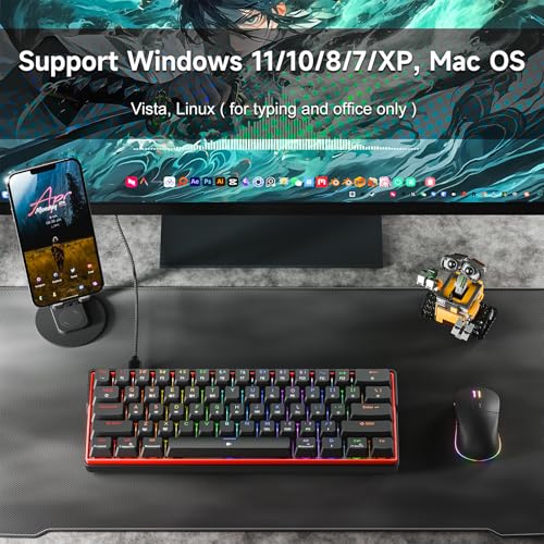 KEMOVE K61SE Gaming Mechanical Keyboard, 60 Percent Wired RGB Backlit N-Key Rollover Compact Mini 61 Keys Keyboard for PC Laptop, Red Switch - color: Black-RGB, size: Red Switch