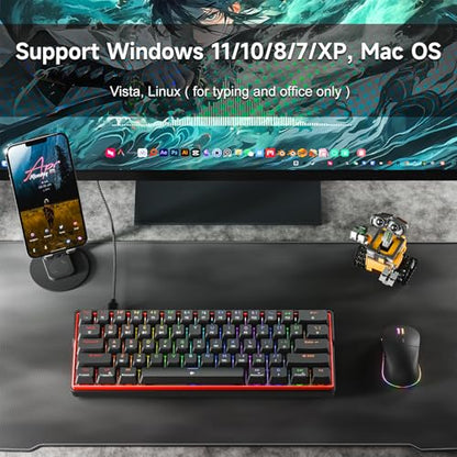 KEMOVE K61SE Gaming Mechanical Keyboard, 60 Percent Wired RGB Backlit N-Key Rollover Compact Mini 61 Keys Keyboard for PC Laptop, Red Switch - color: Black-RGB, size: Red Switch