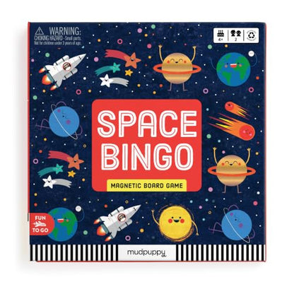 Mudpuppy Space Bingo – Outer Space Version of Travel-Friendly Magnetic Board Game with Adorable Illustrations of Planets for Children Ages 4 to 10, 2-6 Players - style: Space Bingo