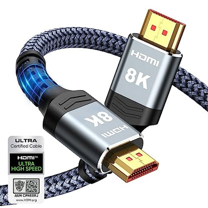 Highwings 8K 10K 4K HDMI Cable 48Gbps 6.6FT/2M, Certified Ultra High Speed 2.1 HDMI Cable Braided Cord-4K@120Hz 8K@60Hz, DTS:X, HDCP 2.2 & 2.3, HDR 10 Compatible with DVD Player/PS5/HDTV/Blu-ray - size: 6 feet