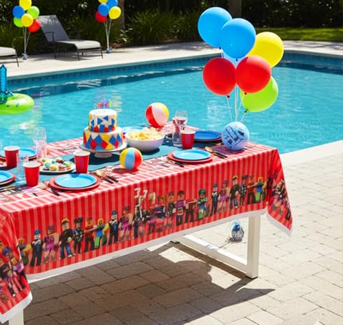 3 Pcs Plastic Table Cloth Disposable 108x108cm Video Game Birthday Party Supplies Video Game Table Cover Gamer Supplies Rectangle Waterproof Happy Birthday Tablecloth Gaming Party Decorations - color: Red