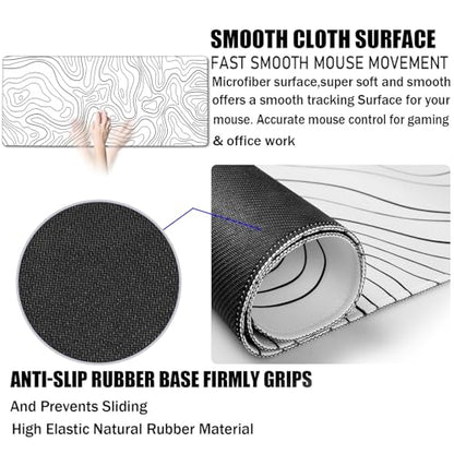 Large Mouse Pad Big Desk Mat Large Office Desk Pad, Black Line | Durable Extended Mouse Mat 31.5"x15.7" Computer Mousepad with Non-Slip Rubber Base Stitched Edge - color: Black Lines, size: 31.5" x 15.7"