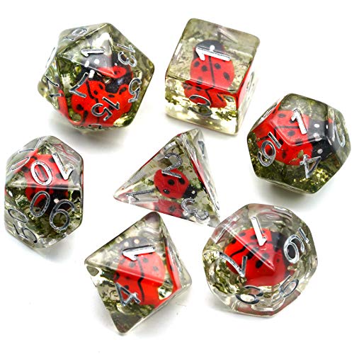 Cusdie 7-Die DND Dice, Polyhedral Dice Set Filled with Animal, for Role Playing Game D&D Dice (Ladybug) - color: Ladybug