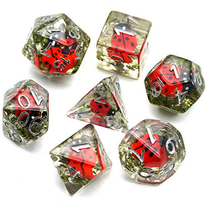Cusdie 7-Die DND Dice, Polyhedral Dice Set Filled with Animal, for Role Playing Game D&D Dice (Ladybug) - color: Ladybug