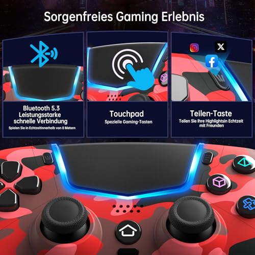 Wireless Controller for PS5, Compatible with PS5/Pro/Slim/PC, Replaces the PS5 Controller with Hall-Effect Joysticks, Hall-effect Triggers, 6-Axis Gyros, Dual Vibration And Turbo, 3.5mm Audio Jack/Speaker, Red - color: Red