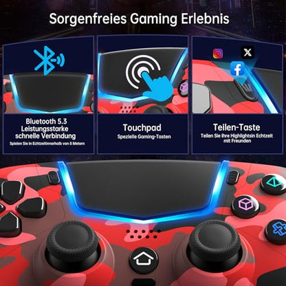 Wireless Controller for PS5, Compatible with PS5/Pro/Slim/PC, Replaces the PS5 Controller with Hall-Effect Joysticks, Hall-effect Triggers, 6-Axis Gyros, Dual Vibration And Turbo, 3.5mm Audio Jack/Speaker, Red - color: Red